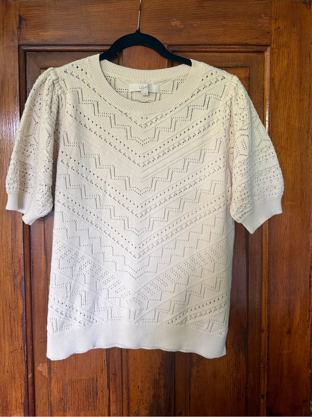 LOFT Cream Pointelle Sweater, Size L